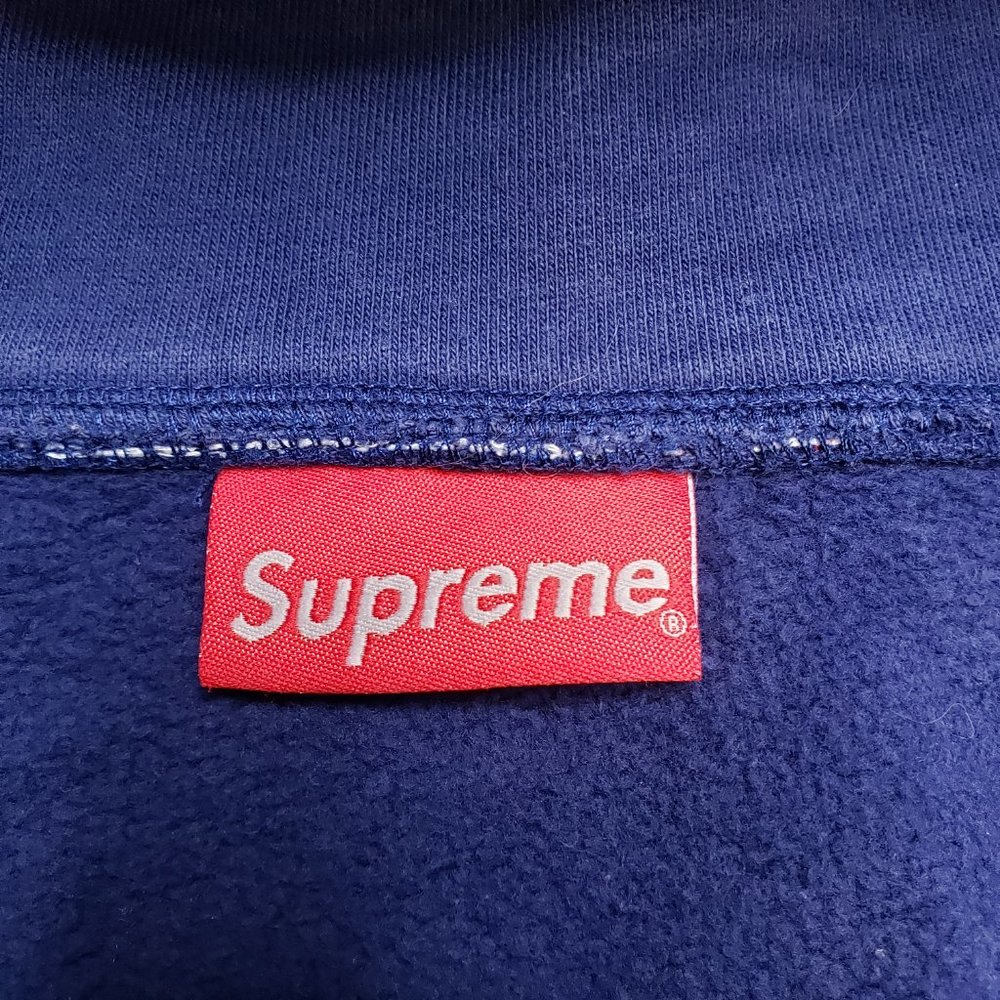 Supreme Globe Zip Up Hooded Sweatshirt Navy Blue Men’s Size Medium Embroidered - Picture 7 of 13